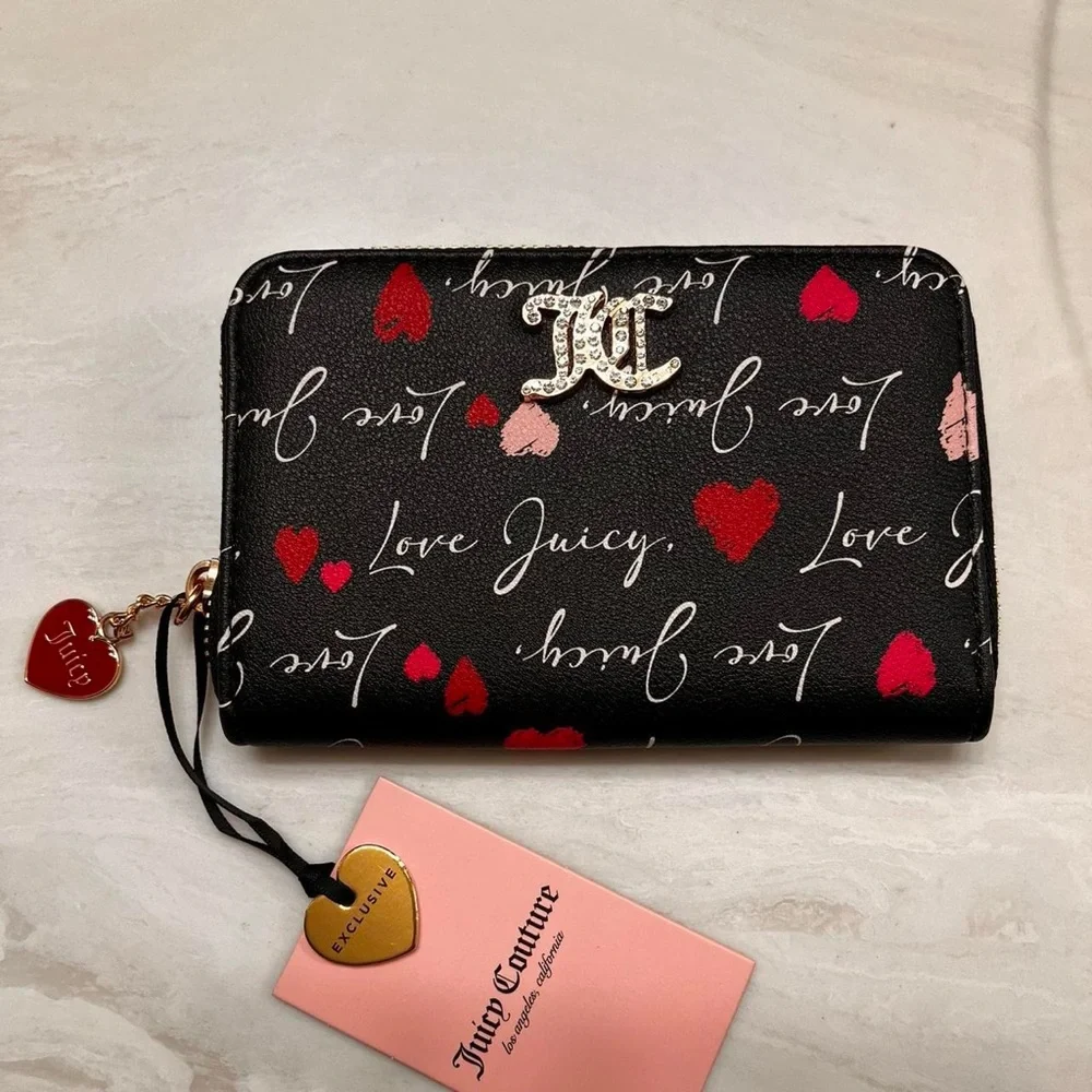 Juicy Couture Black Wallet with Red and Pink Hearts - Picture 1 of 9